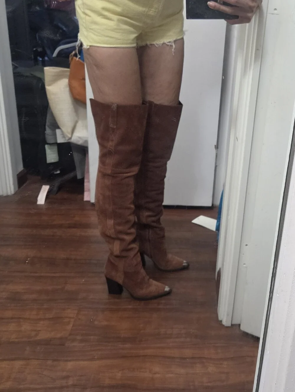 topshop brown suede western thigh high boots pointed toe Metal cap toe 8